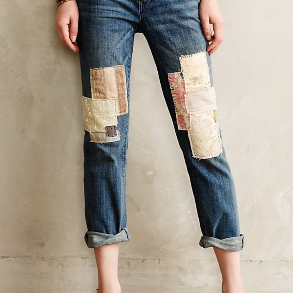 Anthro Pilcro Hyphen Patchwork Crop Ankle Jeans 32